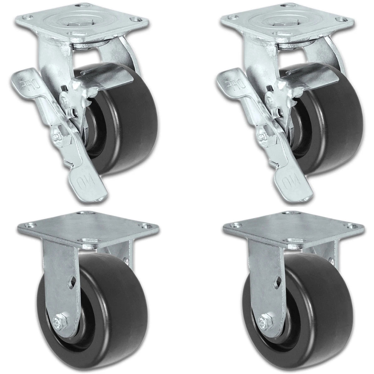 MEDIUM DUTY 4"X 2" POLYOLEFIN WHEEL - 2 LOCKING CASTERS & 2 RIGID CASTERS SET OF 4 - 2,000 lbs Capacity Per Set CasterHQ