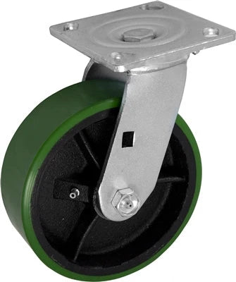 MEDIUM DUTY 4"X 2" GREEN POLYURETHANE ON IRON WHEEL - SWIVEL CASTER 800 lbs Capacity CasterHQ