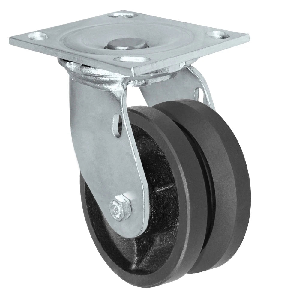 4" x 2" V-Groove Wheel | Swivel Caster | Plate Size: 4-1/2" x 6-1/4" | Weight Capacity: 700 lbs each CasterHQ