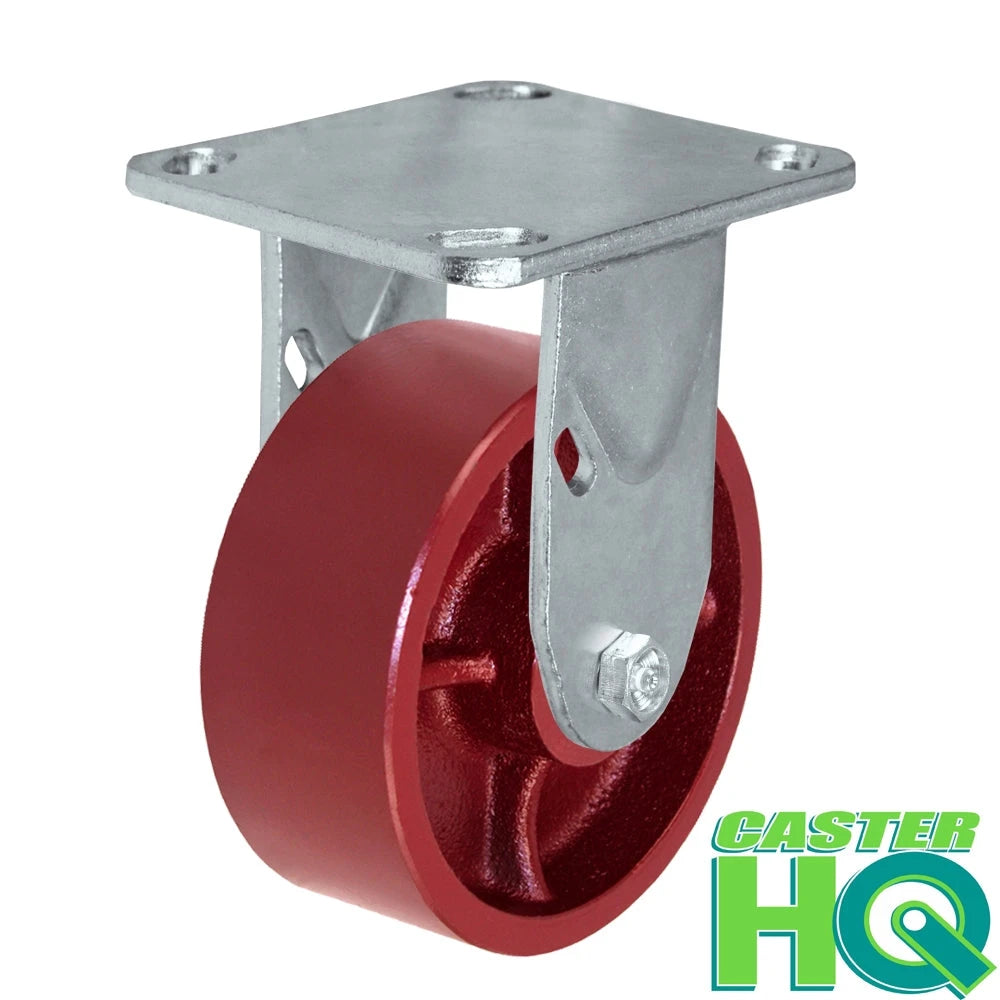 5" x 2" Red Ductile Steel Wheel - Rigid Caster - 1,500 lbs capacity - Plate Size: 4-1/2" x 6-1/4" CasterHQ