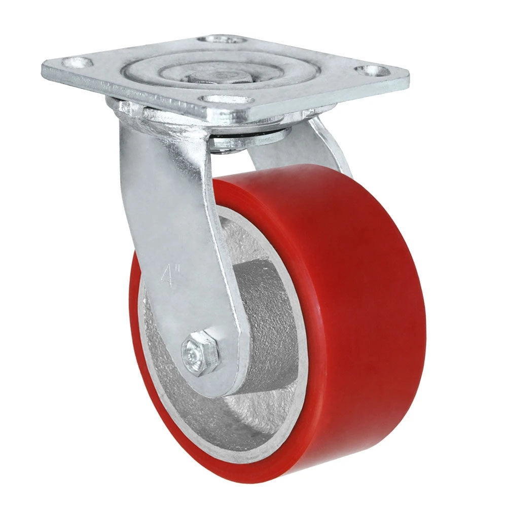 MEDIUM DUTY 5"X 2" RED POLYURETHANE ON IRON WHEEL - SWIVEL CASTER 1,100 lbs Capacity CasterHQ