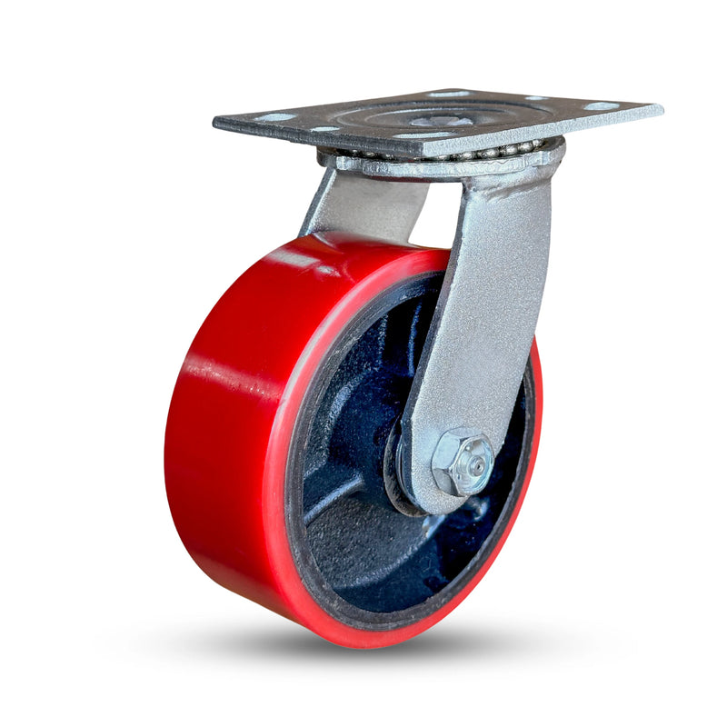 5 Inch x 2 Inch Swivel Caster - 1100 lbs Capacity | Polyurethane on Iron Wheel | Plate Mount CasterHQ