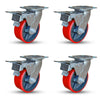 5 Inch x 2 Inch Total Locking Caster Set - 4 Pack | 4400 lbs Total Capacity | Polyurethane on Iron CasterHQ