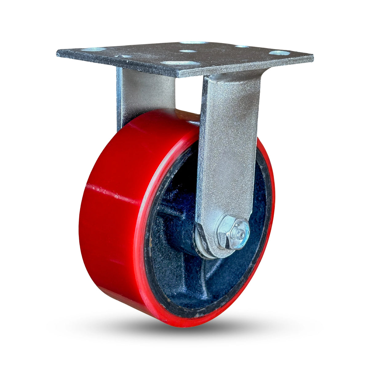 5" x 2" Casters Set of 4 | 2 Total Locking Casters and 2 Rigid Casters with Polyurethane on Iron Wheel | 4400 lbs Capacity | 4" x 4-1/2" Mounting Plate CasterHQ