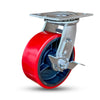 5" x 2" Swivel Caster with Brake | Polyurethane on Iron Wheel | 1100 lbs Capacity | 4" x 4-1/2" Mounting Plate CasterHQ