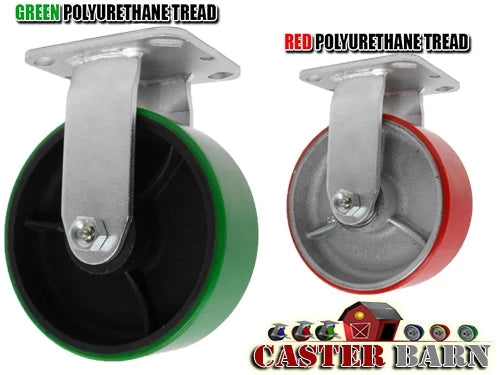 6"X 2" GREEN POLYURETHANE ON IRON WHEEL - RIGID CASTER 1,200 lbs Capacity CasterHQ
