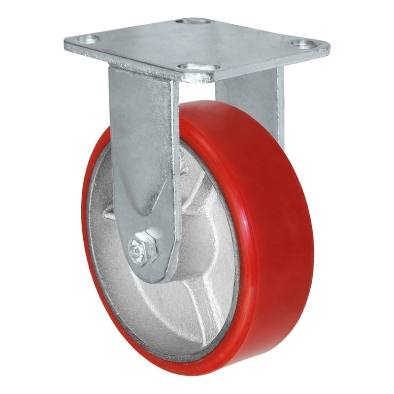 MEDIUM DUTY 6"X 2" RED POLYURETHANE ON IRON WHEEL - RIGID CASTER 1,200 lbs Capacity CasterHQ