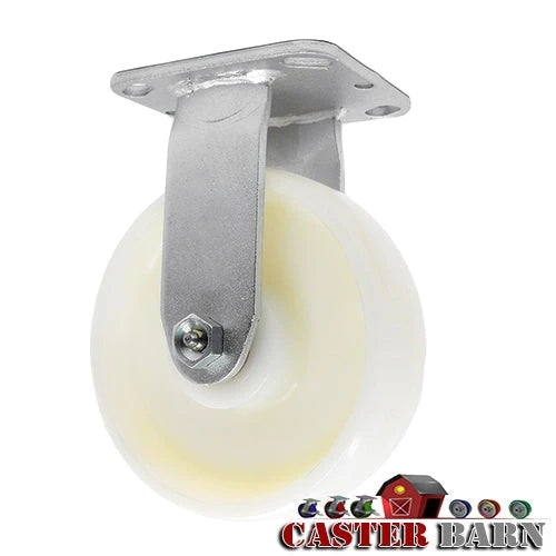 MEDIUM DUTY 8"X 2" WHITE NYLON WHEEL - RIGID CASTER 1,100lbs Capacity CasterHQ