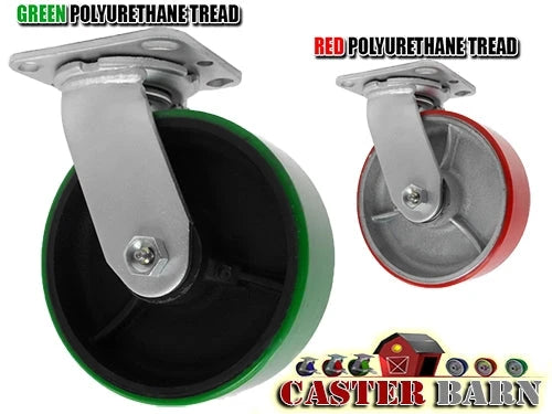MEDIUM DUTY 8"X 2" GREEN POLYURETHANE ON IRON WHEEL - SWIVEL CASTER 1,250 lbs Capacity CasterHQ