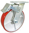 8" x 2" Total Lock Caster with Red Polyurethane on Steel Wheel - 1,250 lbs Capacity CasterHQ