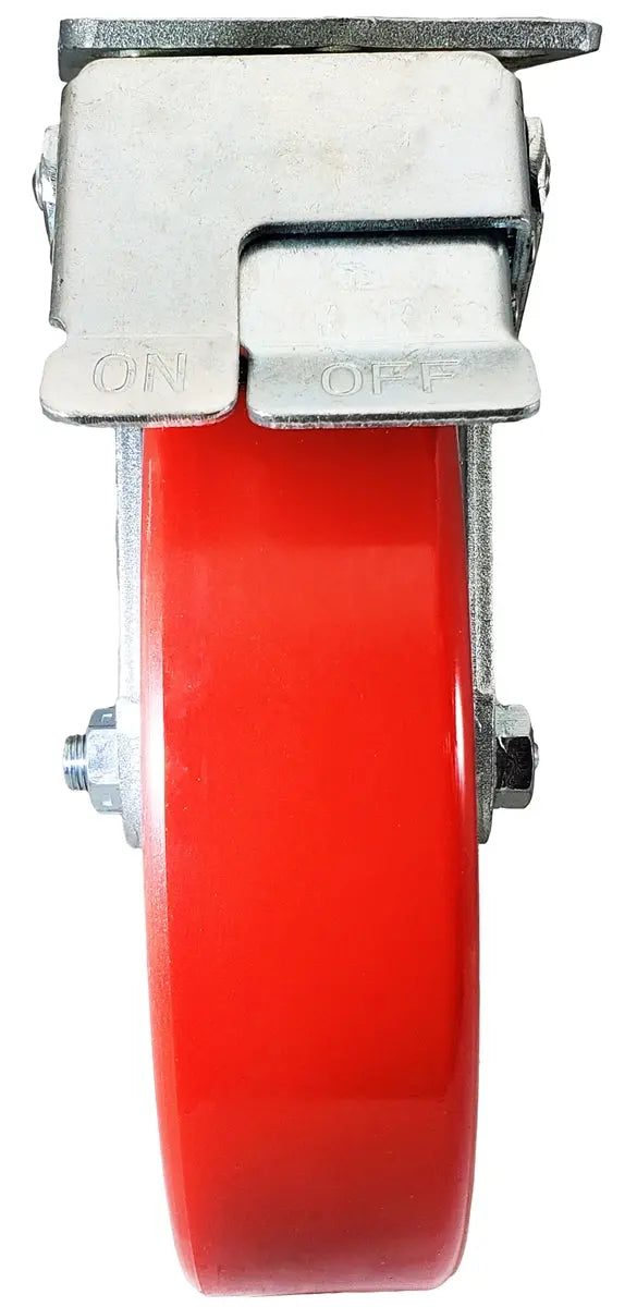 8" x 2" Total Lock Caster with Red Polyurethane on Steel Wheel - 1,250 lbs Capacity -  | CasterHQ