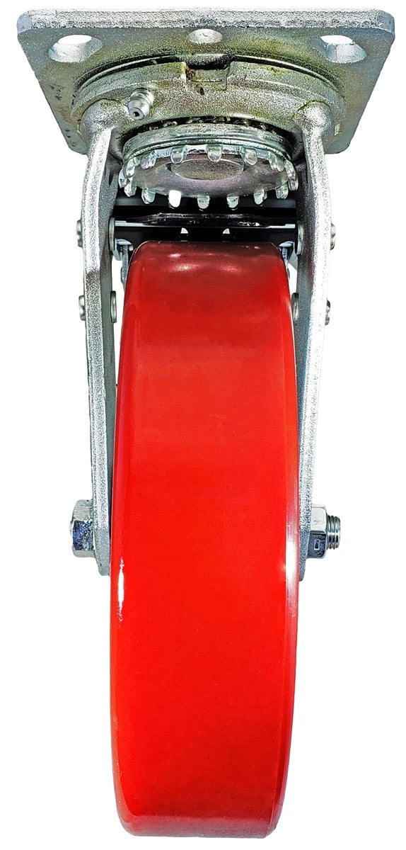 8" x 2" Total Lock Caster with Red Polyurethane on Steel Wheel - 1,250 lbs Capacity CasterHQ