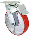 8" x 2" Total Lock Caster with Red Polyurethane on Steel Wheel - 1,250 lbs Capacity CasterHQ