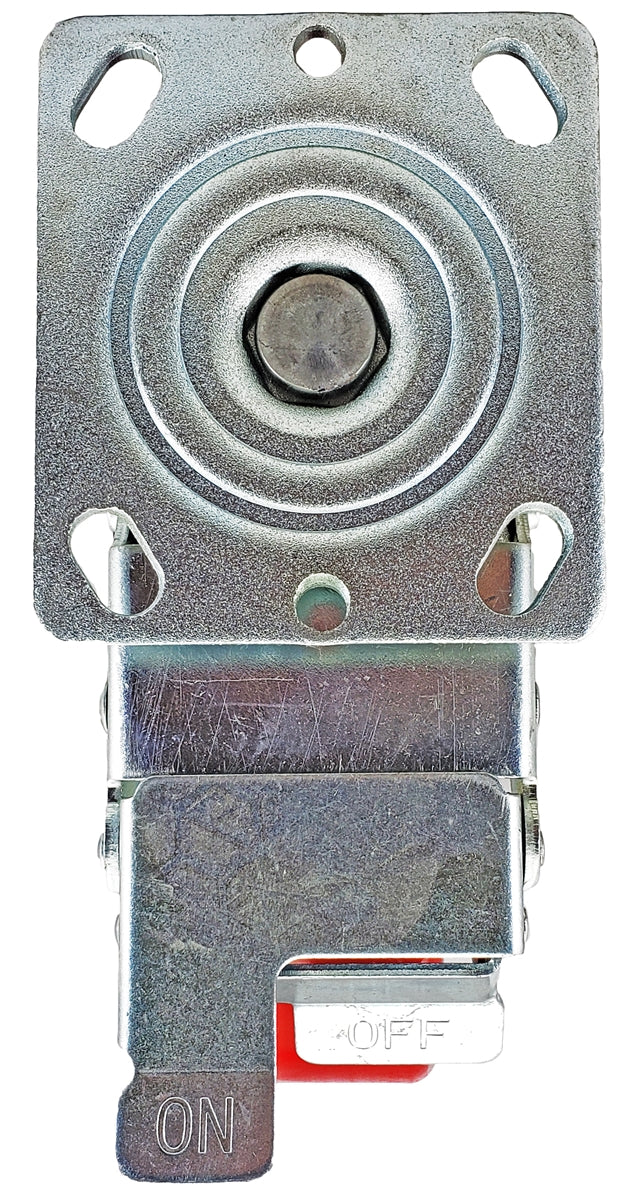 8" x 2" Total Lock Caster with Red Polyurethane on Steel Wheel - 1,250 lbs Capacity CasterHQ