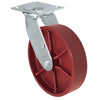 8" x 2" Red Ductile Steel Wheel - Swivel Caster - 1,500 lbs capacity - Plate Size: 4-1/2" x 6-1/4" CasterHQ