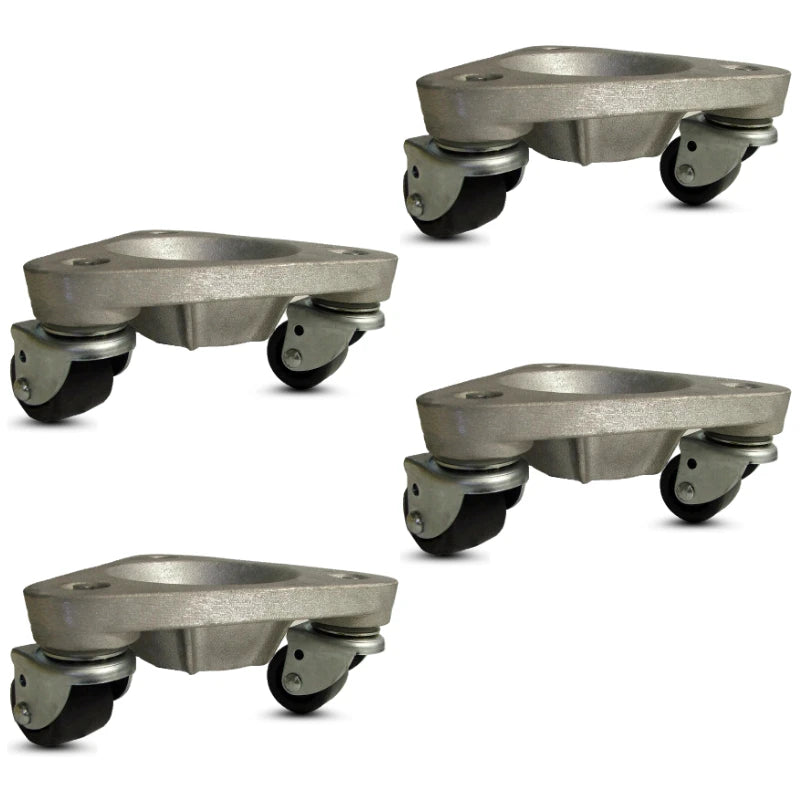 Set of 4 Aluminum Tri-Wheel Dolly HQ2127-AL | 2400-lb Capacity | 2" Black Polyolefin Wheels - USA Made CasterHQ
