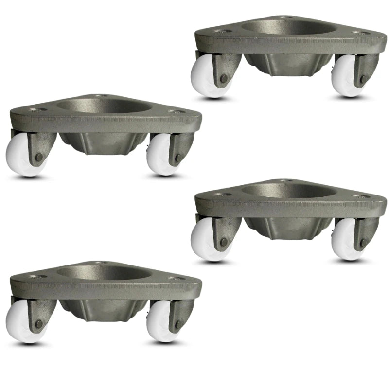 Set of 4 Cast Iron Tri-Wheel Dolly HQ2127 | 1800-lb Capacity Per Set | 2" White Nylon Wheels - USA Made CasterHQ
