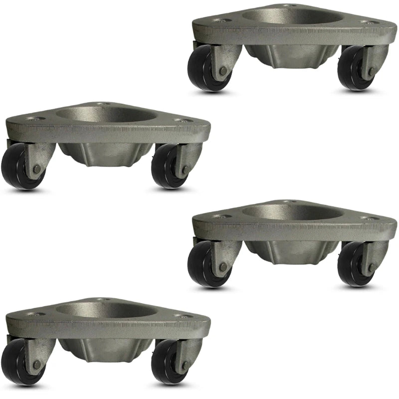 Set of 4 Cast Iron Tri-Wheel Dolly HQ2127 | 1500-lb Capacity Per Set | 2" Hard Rubber Wheels - USA Made CasterHQ
