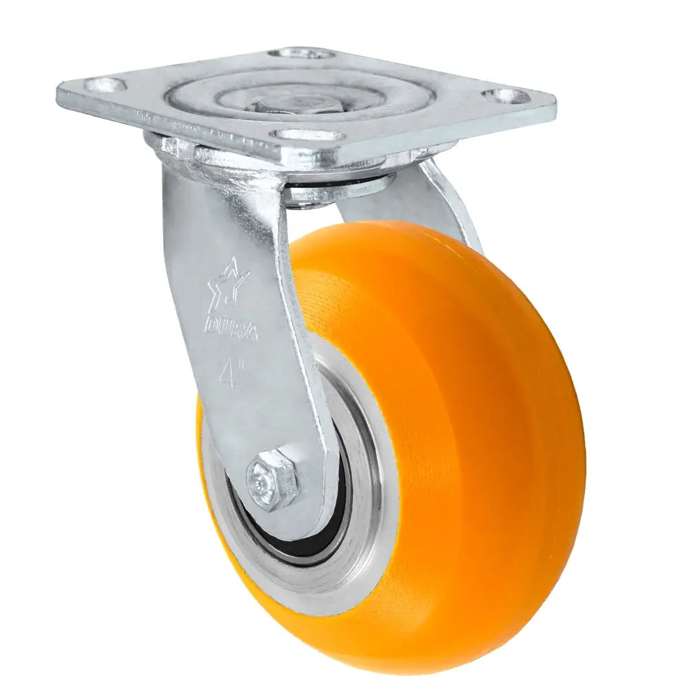 4" x 2" Total Lock Caster Set of 4 | 2 Total Locking & 2 Swivel Casters | Orange Polyurethane on Aluminum Wheel - 4,000 lbs Capacity Per Set of 4 -  | CasterHQ