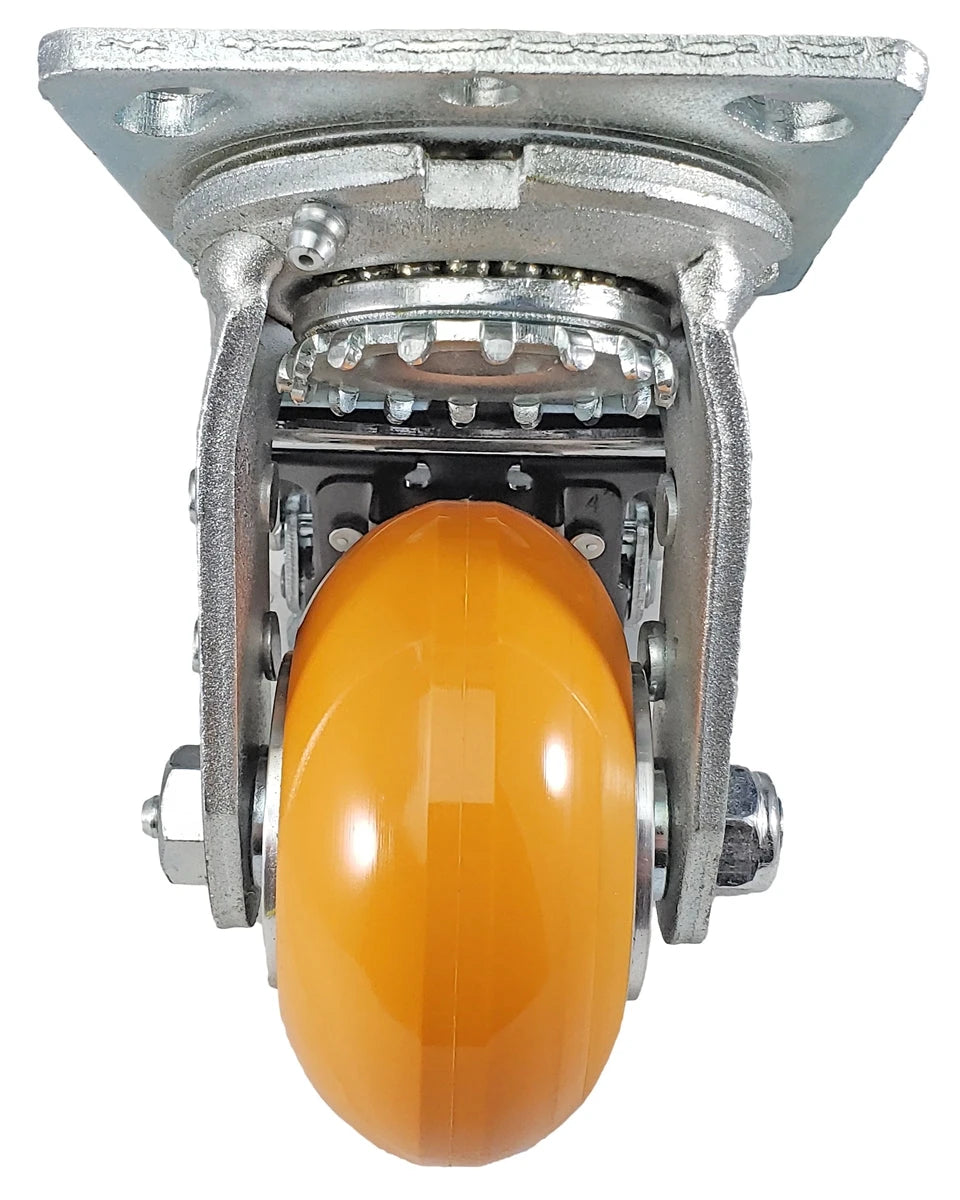 4" x 2" Total Lock Caster with Orange Polyurethane on Aluminum Wheel - 1,250 lbs Capacity CasterHQ