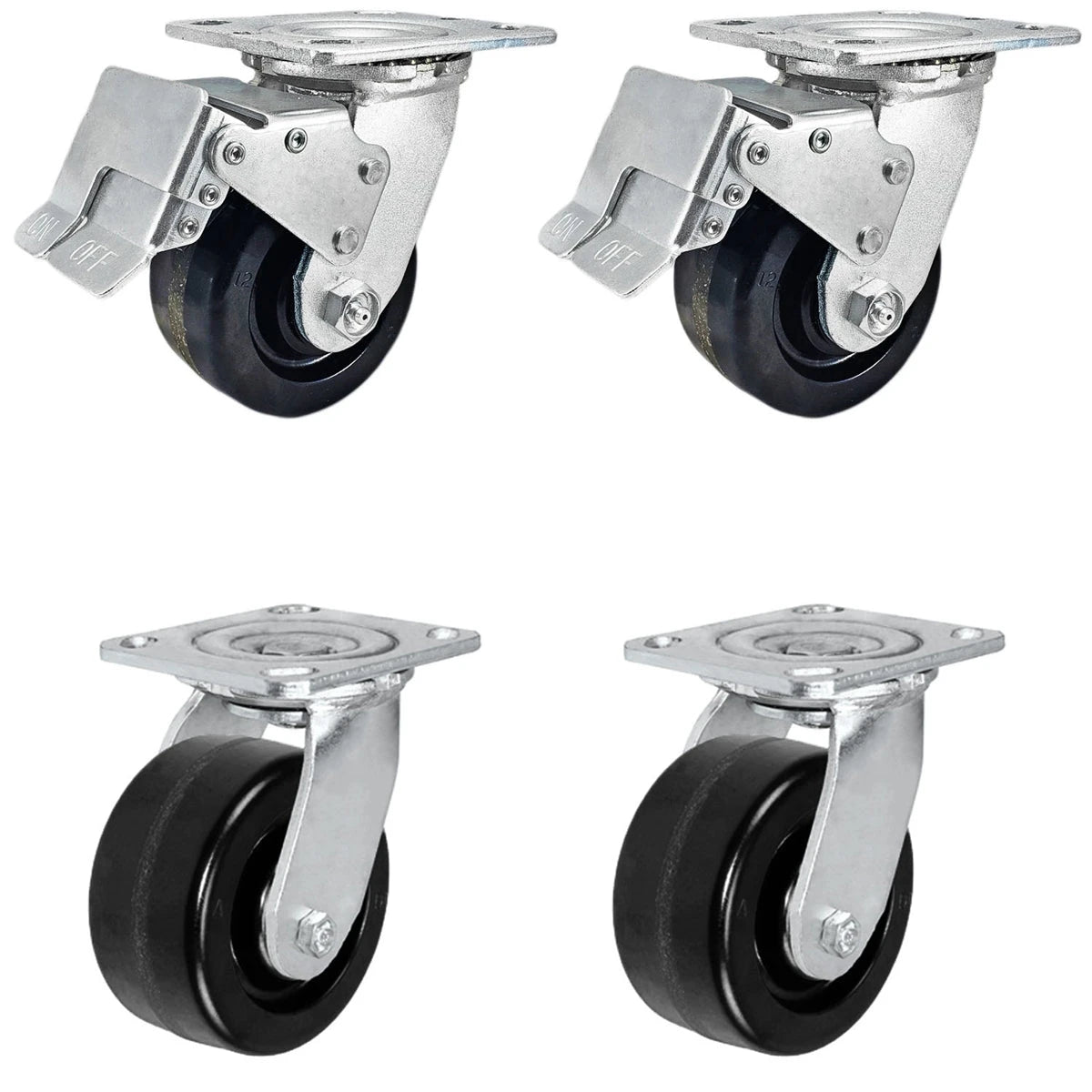 4 Inch x 2 Inch Total Lock Caster Set - 4 Pack | 3200 lbs Capacity | 2 Locking 2 Swivel Phenolic CasterHQ