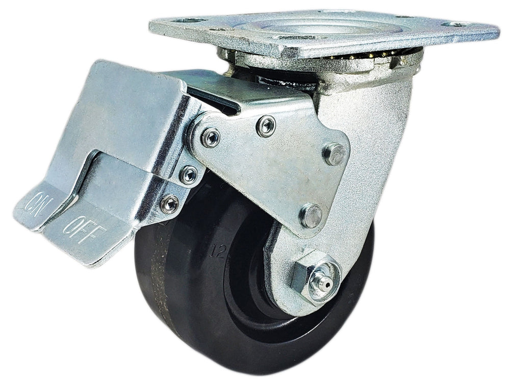 4" x 2" Total Lock Caster with Black Phenolic Wheel - 800 lbs Capacity CasterHQ