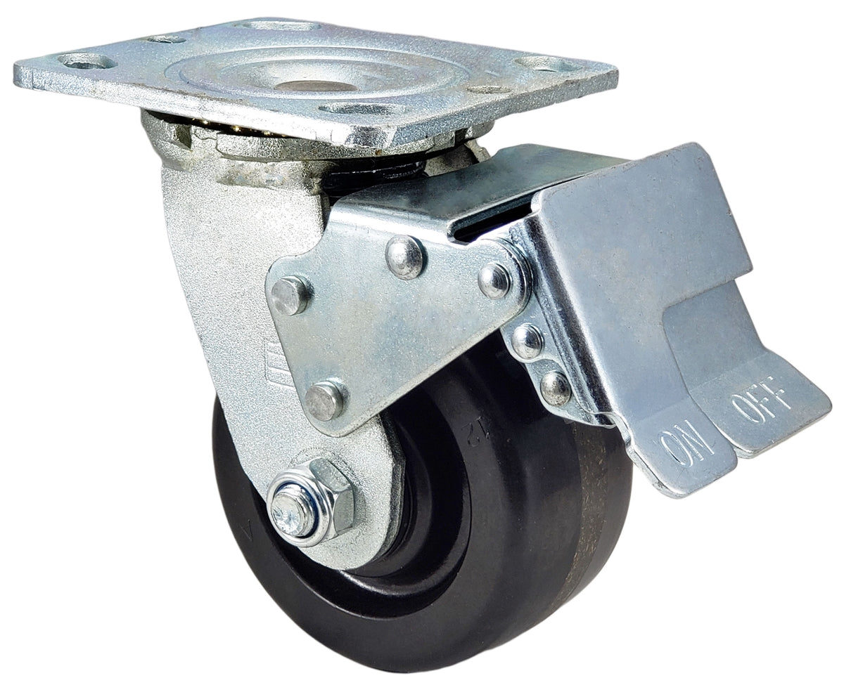 4" x 2" Total Lock Caster with Black Phenolic Wheel - 800 lbs Capacity CasterHQ