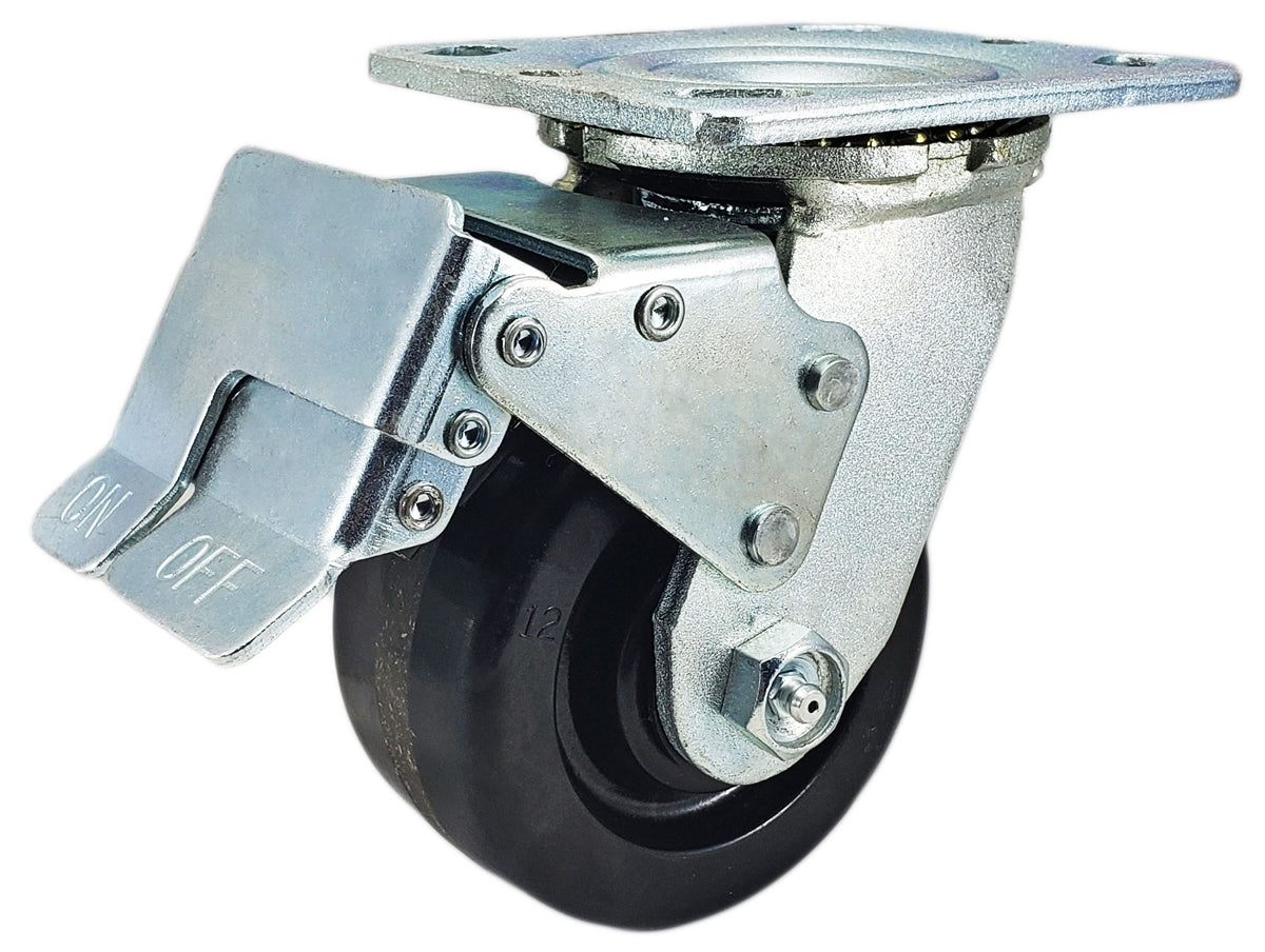 4" x 2" Total Lock Caster Set - 4 Total Locking Swivel Casters - Phenolic Wheel - 3,200 lbs Capacity per set of 4 CasterHQ