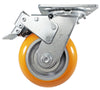 5" x 2" Total Lock Caster with Orange Polyurethane on Aluminum Wheel - 1,250 lbs Capacity CasterHQ