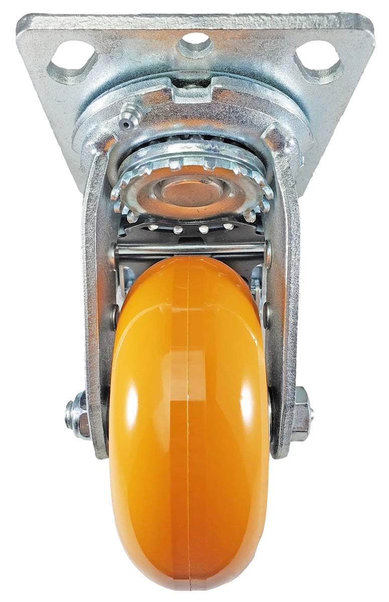 5" x 2" Total Lock Caster with Orange Polyurethane on Aluminum Wheel - 1,250 lbs Capacity CasterHQ