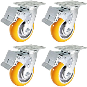 5" x 2" Orange Poly on Aluminum Total Lock Caster Set – 5,000 lb