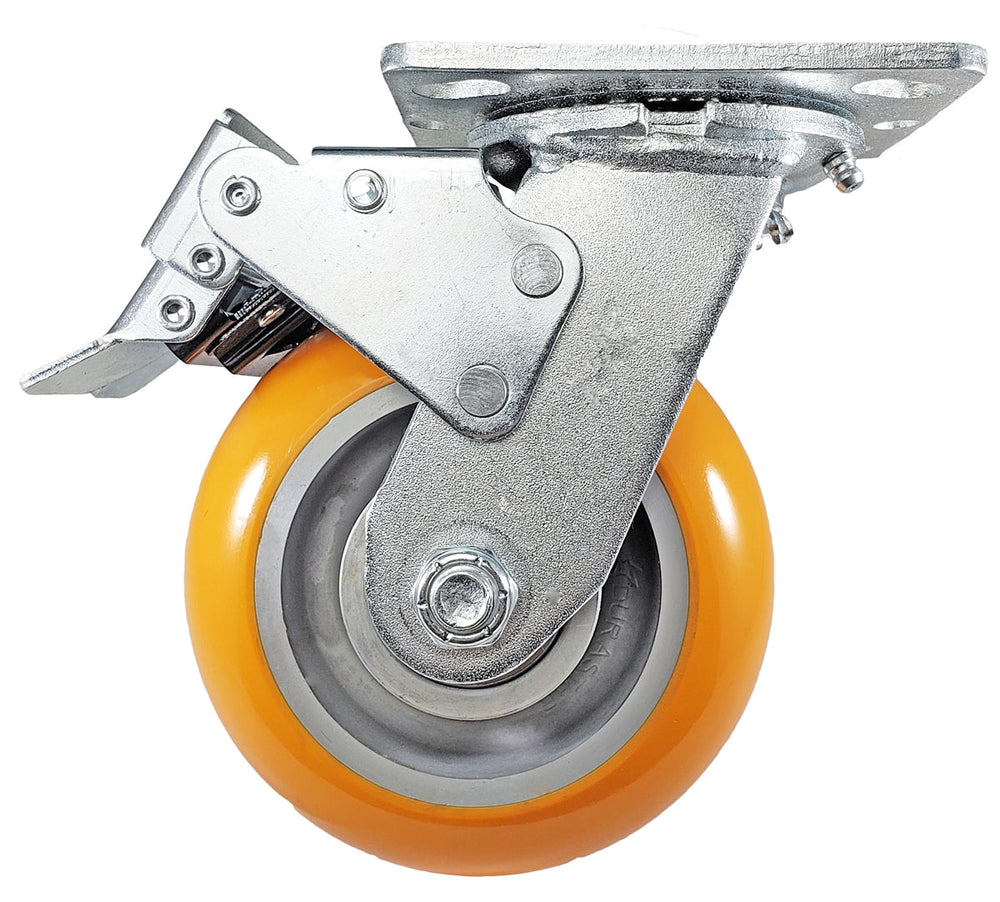 5" x 2" Total Lock Caster Set of 4 with Orange Polyurethane on Aluminum Wheel - 5,000 lbs Capacity Per Set of 4 CasterHQ