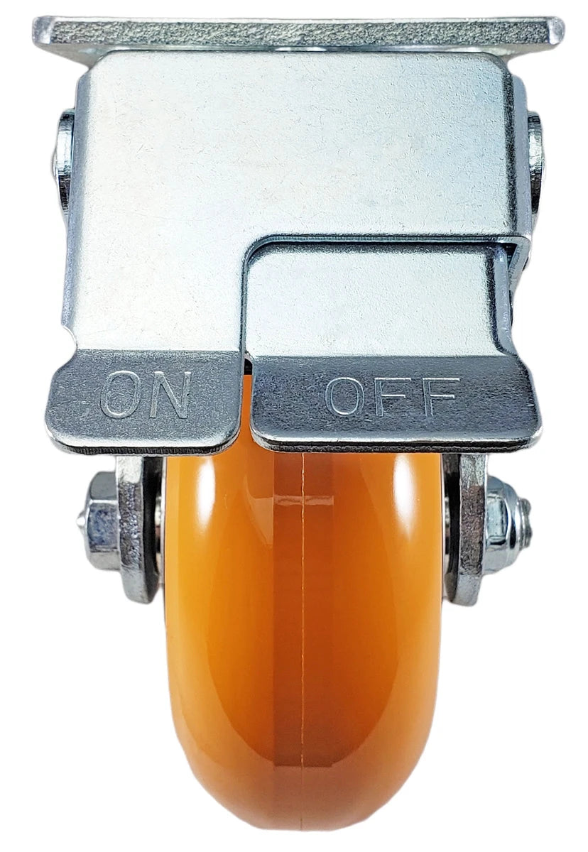 5" x 2" Total Lock Caster Set of 4 with Orange Polyurethane on Aluminum Wheel - 5,000 lbs Capacity Per Set of 4 CasterHQ