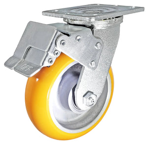 6" x 2" Orange Polyurethane Aluminum Total Lock Caster – 1,250 lb