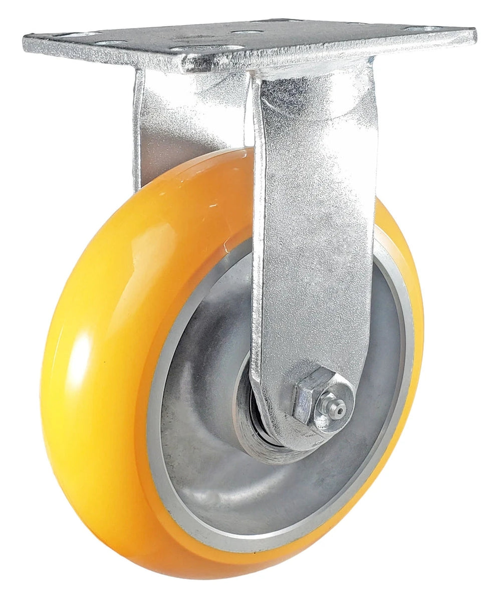 6" x 2" Total Lock Caster Set of 4 | 2 Locking & 2 Rigid with Orange Polyurethane on Aluminum Wheel - 5,000 lbs Capacity Per Set of 4 CasterHQ
