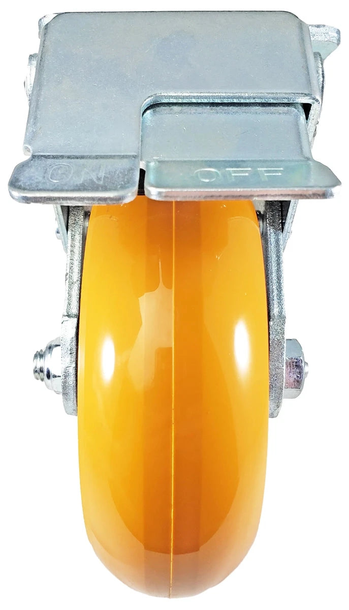 6" x 2" Total Lock Caster Set of 4 | 2 Locking & 2 Rigid with Orange Polyurethane on Aluminum Wheel - 5,000 lbs Capacity Per Set of 4 CasterHQ