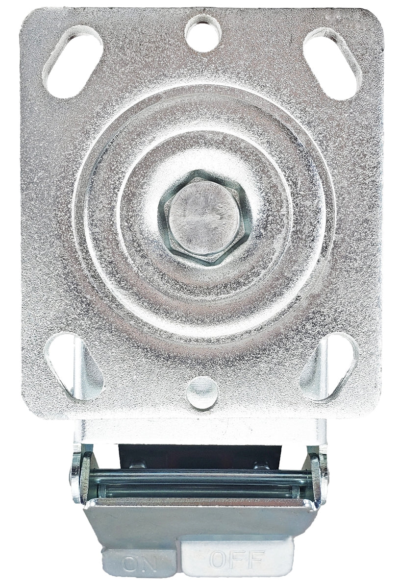 6" x 2" Total Lock Caster Set of 4 | 2 Locking & 2 Rigid with Orange Polyurethane on Aluminum Wheel - 5,000 lbs Capacity Per Set of 4 CasterHQ