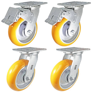6" x 2" Orange Poly on Aluminum Total Lock Caster Set – 5,000 lb