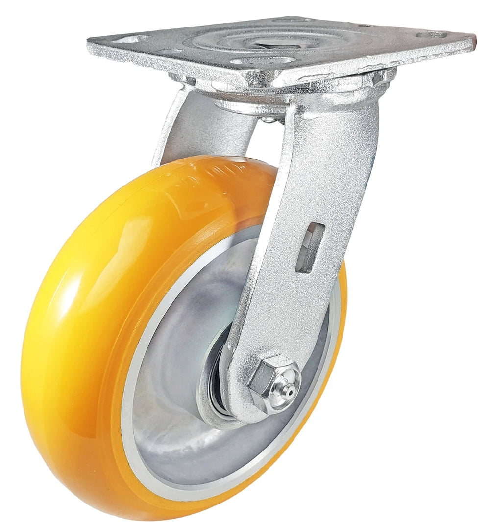 6" x 2" Total Lock Caster Set of 4 | 2 Locking & 2 Swivel with Orange Polyurethane on Aluminum Wheel - 5,000 lbs Capacity Per Set of 4 CasterHQ
