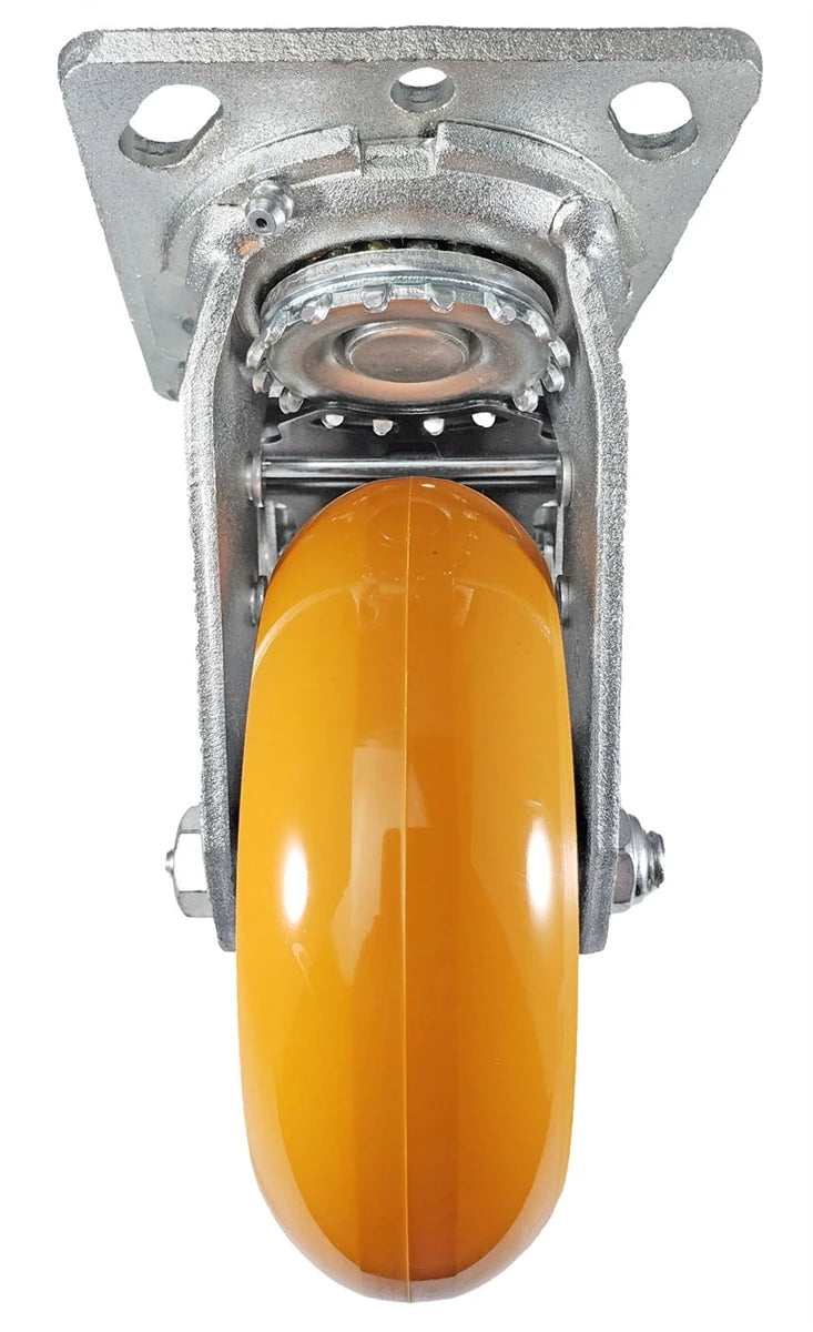6" x 2" Total Lock Caster Set of 4 with Orange Polyurethane on Aluminum Wheel - 5,000 lbs Capacity Per Set of 4 CasterHQ