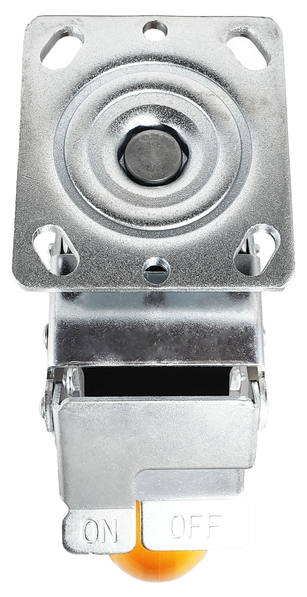 8" x 2" Total Lock Caster with Orange Polyurethane on Aluminum Wheel - 1,250 lbs Capacity CasterHQ