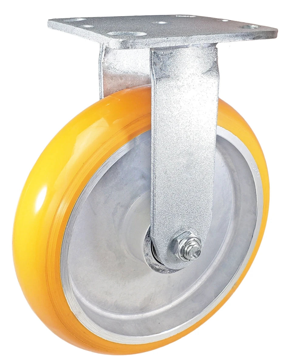 8" x 2" Total Lock Caster Set of 4 | 2 Locking & 2 Rigid Casters with Orange Polyurethane on Aluminum Wheel - 5,000 lbs Capacity Per Set of 4 CasterHQ