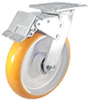 8" x 2" Total Lock Caster Set of 4 | 2 Locking & 2 Rigid Casters with Orange Polyurethane on Aluminum Wheel - 5,000 lbs Capacity Per Set of 4 CasterHQ