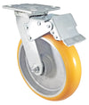 8" x 2" Total Lock Caster Set of 4 | 2 Locking & 2 Rigid Casters with Orange Polyurethane on Aluminum Wheel - 5,000 lbs Capacity Per Set of 4 CasterHQ