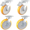 8" x 2" Total Lock Caster Set of 4 | 2 Locking & 2 Swivel Casters with Orange Polyurethane on Aluminum Wheel - 5,000 lbs Capacity Per Set of 4 CasterHQ