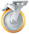 8" x 2" Total Lock Caster Set of 4 | 2 Locking & 2 Swivel Casters with Orange Polyurethane on Aluminum Wheel - 5,000 lbs Capacity Per Set of 4 CasterHQ