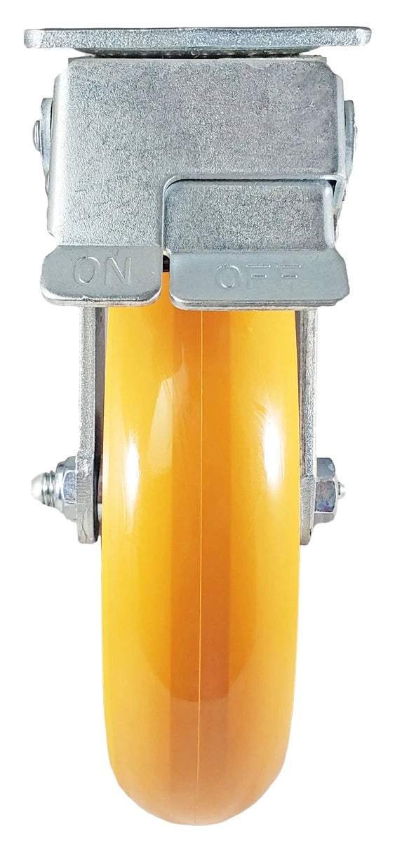 8" x 2" Total Lock Caster Set of 4 | 2 Locking & 2 Swivel Casters with Orange Polyurethane on Aluminum Wheel - 5,000 lbs Capacity Per Set of 4 CasterHQ