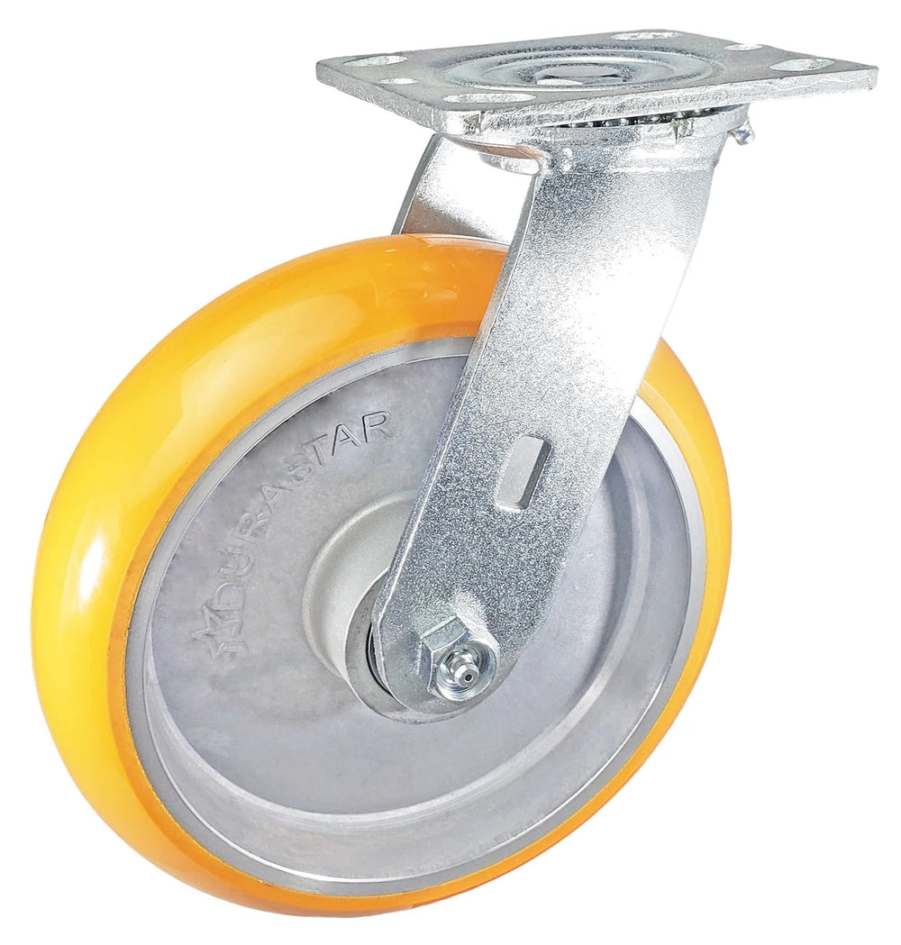 8" x 2" Total Lock Caster Set of 4 | 2 Locking & 2 Swivel Casters with Orange Polyurethane on Aluminum Wheel - 5,000 lbs Capacity Per Set of 4 CasterHQ
