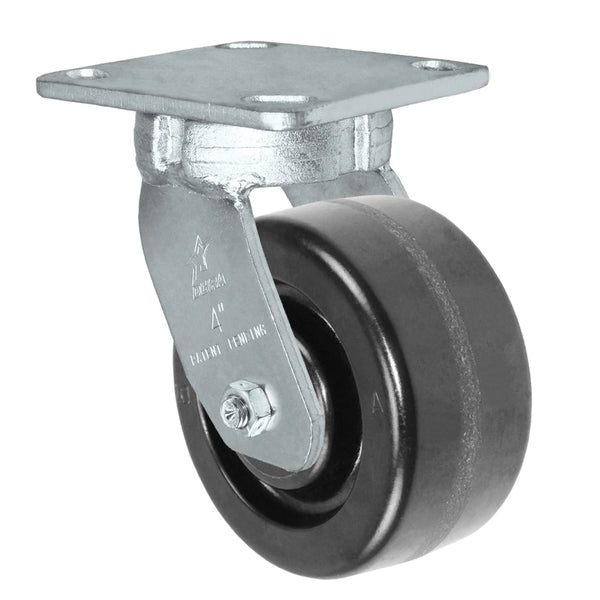 4" x 2" Kingpinless Swivel Plate Caster - Phenolic Wheel - 800 lbs Capacity Per Caster - 4" x 4-1/2" Top Plate CasterHQ