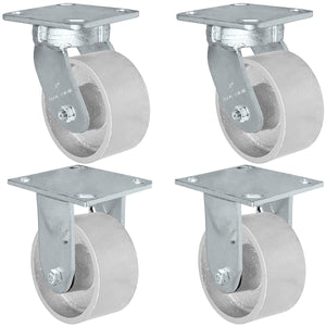 4" x 2" Semi Steel 2 Swivel & 2 Rigid Kingpinless Caster – 2,800 lb